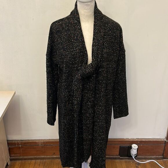 She + Sky long black multicolored fleck tie open cardigan Size S EUC - Picture 1 of 9